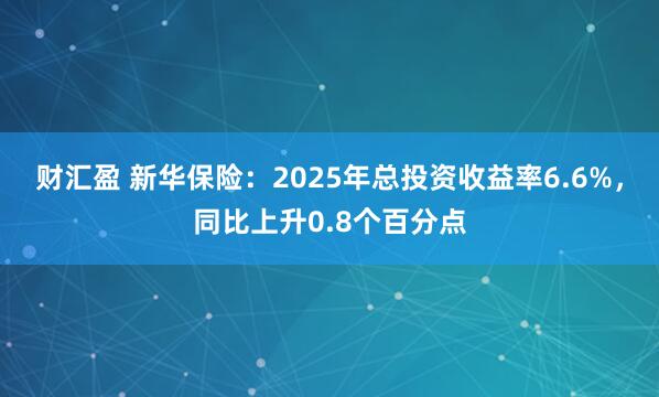财汇盈 新华保险：2025年总投资收益率6.6%，同比上升0.8个百分点